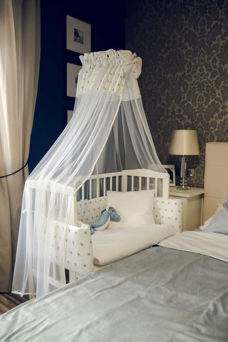 Дървено Легло за Бебе 2в1 Next to Me с Матрак C88 - Цвят Сиво