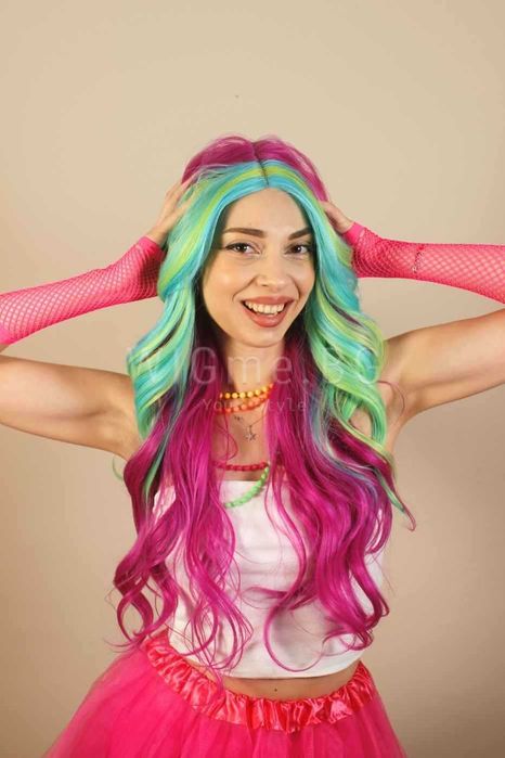 Дълга къдрава цветна лейс фронт перука Нана