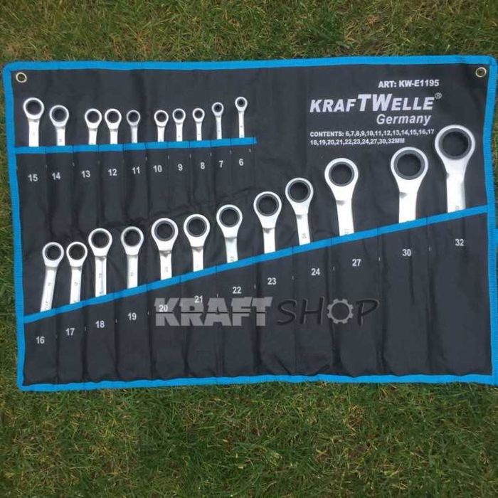 НЕМСКИ Тресчотни Ключове 22 Части KrafTWelle 6-32мм + ЛЕД ФЕНЕР