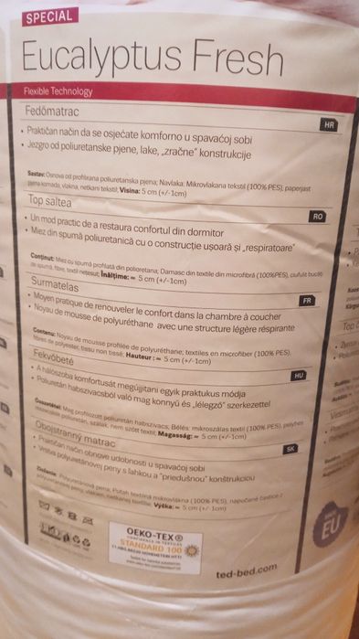 Saltea Topper TED Bed Eucalyptus Fresh 90x200 cm