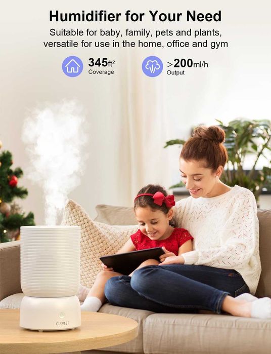 Интелигентен овлажнител CLEVAST, с горно пълнене 3 л Cool Mist