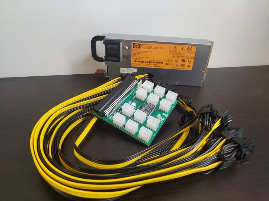 Комплект сървърно захранване HP 750 с платка + 12 кабела 6+2 пина!