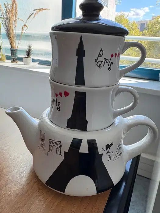 Set cu 2 ceșcuțe cafea, din ceramică, Franța Nem Tours