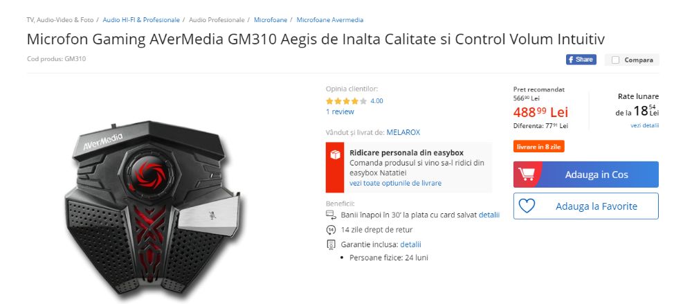 Microfon Gaming AVerMedia AEGIS