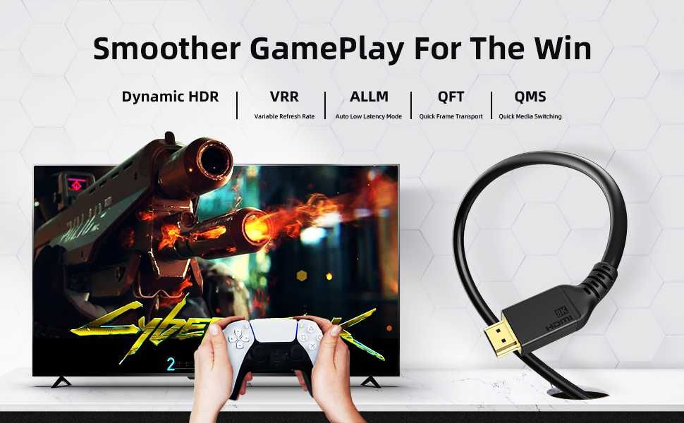 8K HDMI кабел 7м сертифициран 48 Gbps 8K-60Hz 4K-120Hz HDR10+ Dolby At