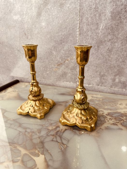 Антикварни месингови свещници – чифт, около 1900 г.