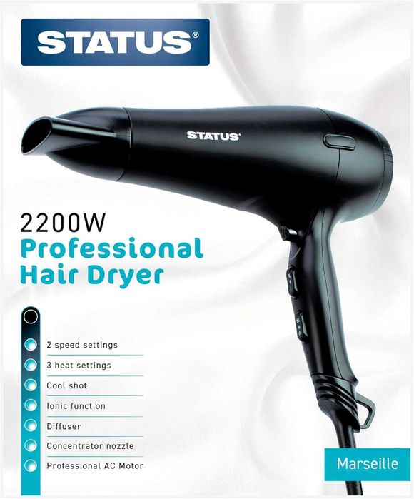 Marseille Сешоар с дифузер, йонна функция, черен, с нарушена опаковка