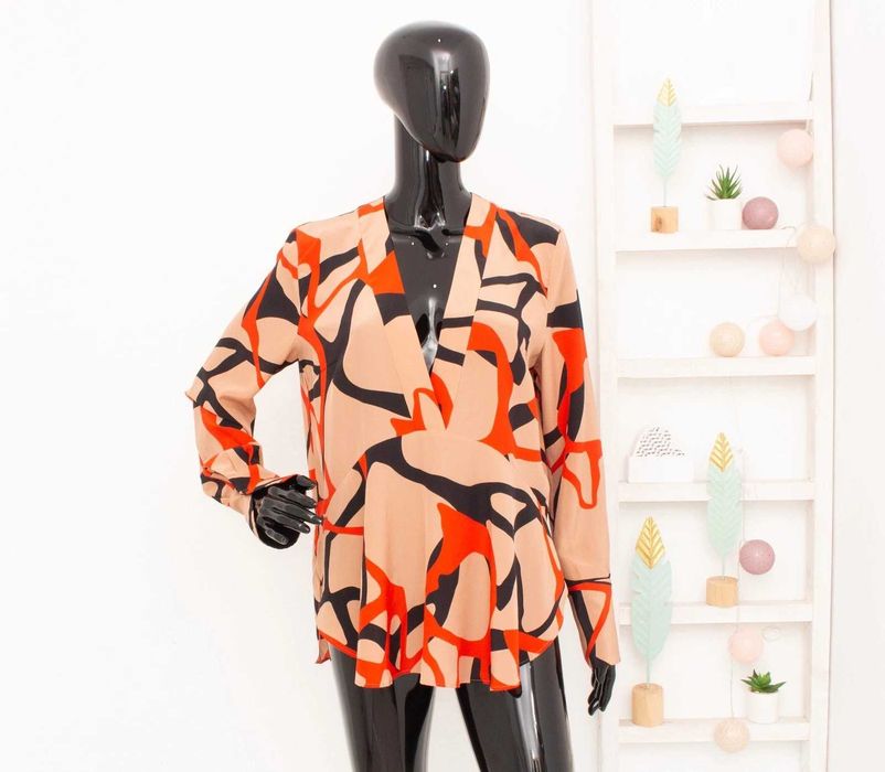 Malene Birger оригинална дамска копринена блуза геометричен принт 36 S