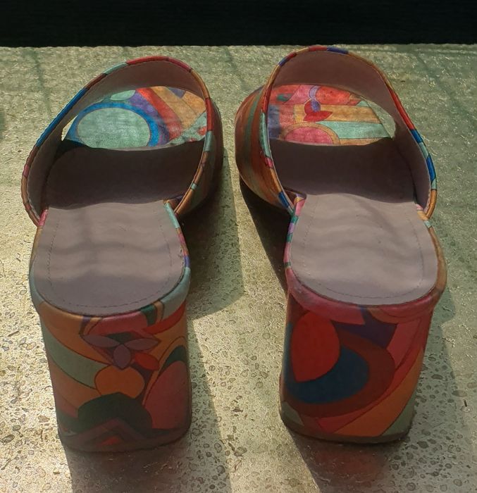 Papuci Boho cu toc inalt si gros