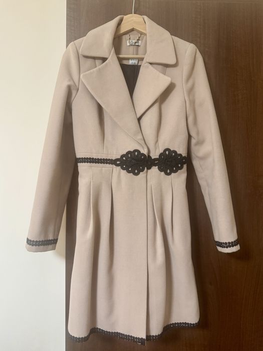 Palton elegant dama, roz pudra, marime 38