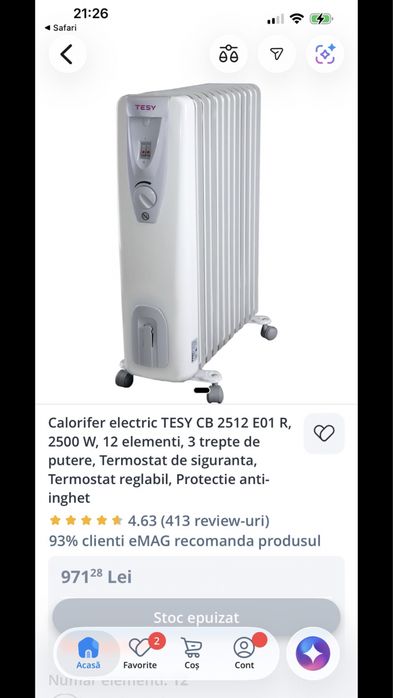 Vand calorifer electric tesy 12 elementi
