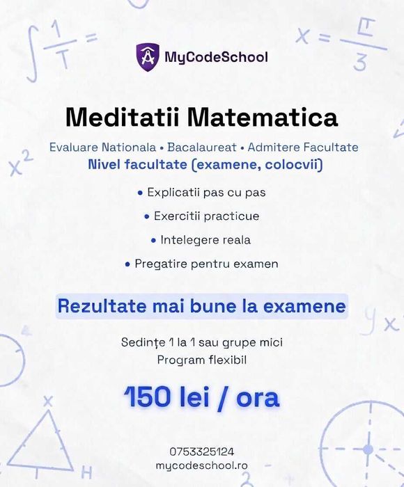 Meditații Matematică Individuale Online 150 lei/oră Pentru orice nivel