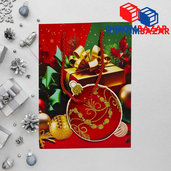 Yangi yil sovg'asi uchun kiyik rasmli, 18x24x8.5 sm qog'oz paket.