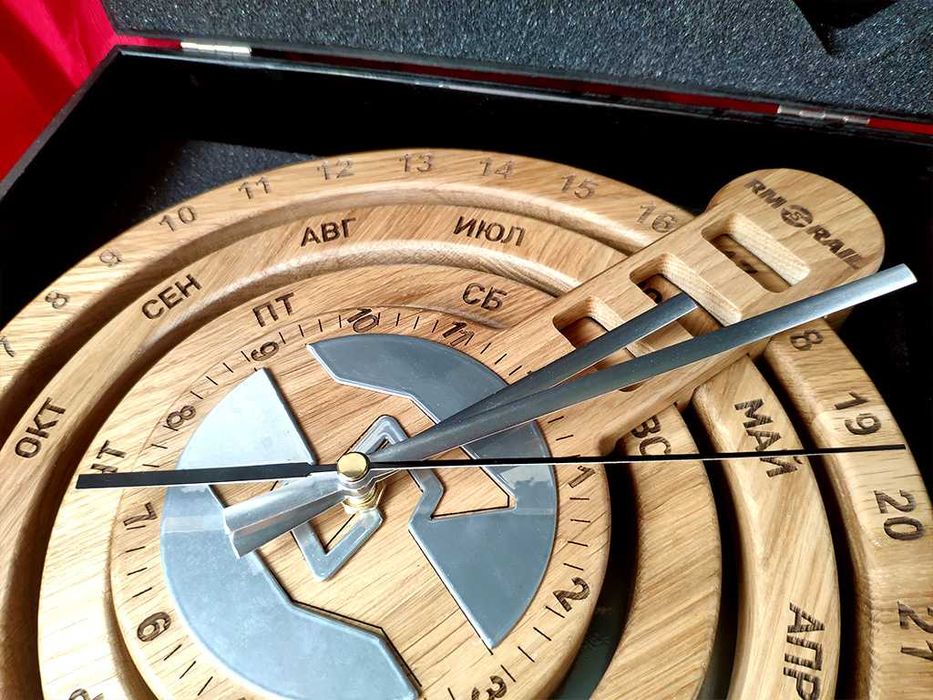 Деревянный Календарь с часами на заказ, Стильный подарок, Ваш логотип