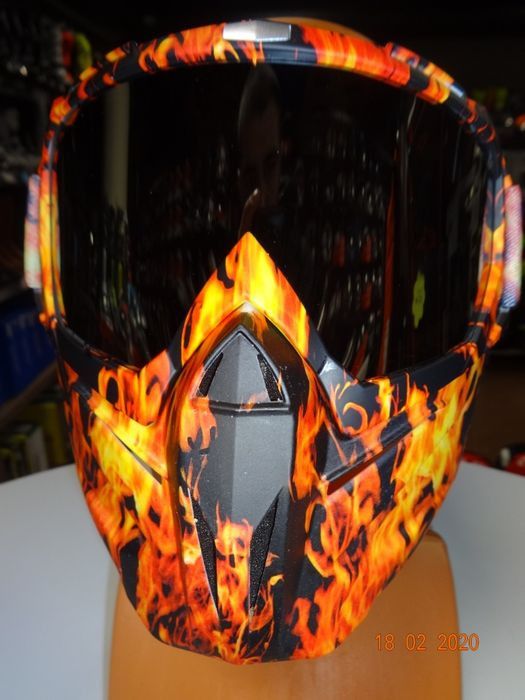 Маска за лице + очила ghost rider чопър мотор мото с пламаци нова