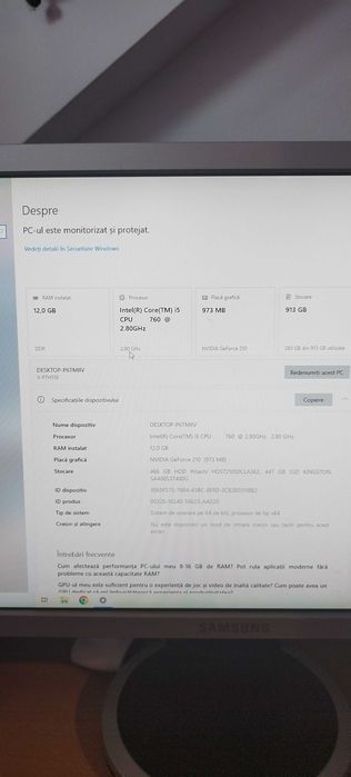 PC procesor i5, 12 Ram, 1T stocare SSD 500 GB + HDD 500Gb,