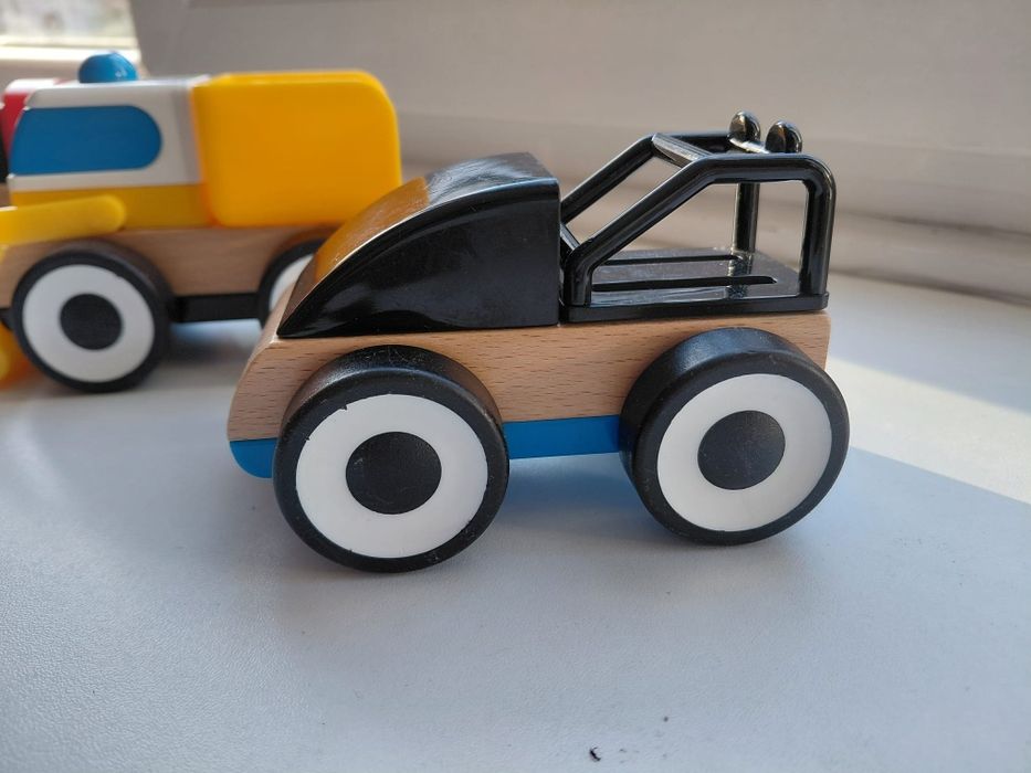 Ikea Set vehicule, 3 piese, excavator/mașină de curse/poliție