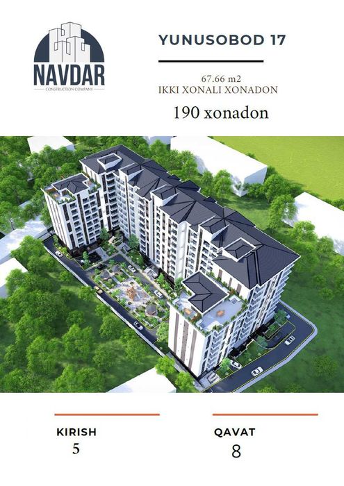 Продажа: 2-комн. квартира 68 м², Юнусобад 17 (Новостройка)