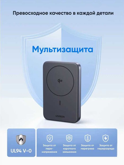 UGREEN 10000mAh Magnetic Wireless Power Bank Qi2. Есть доставка