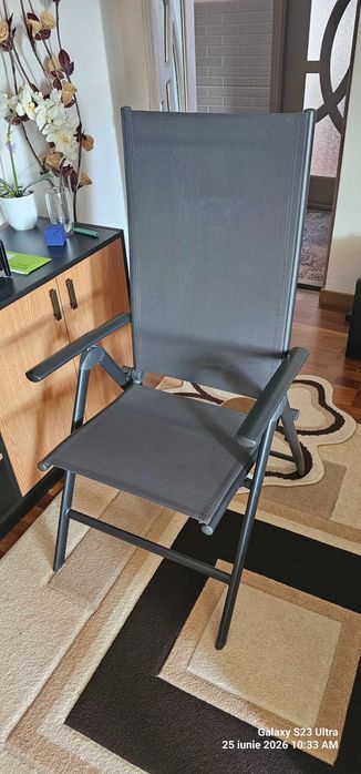 Scaun de grădină/terasă pliabil, cu spătar reglabil in 8 poziții, din aluminiu + Perna.