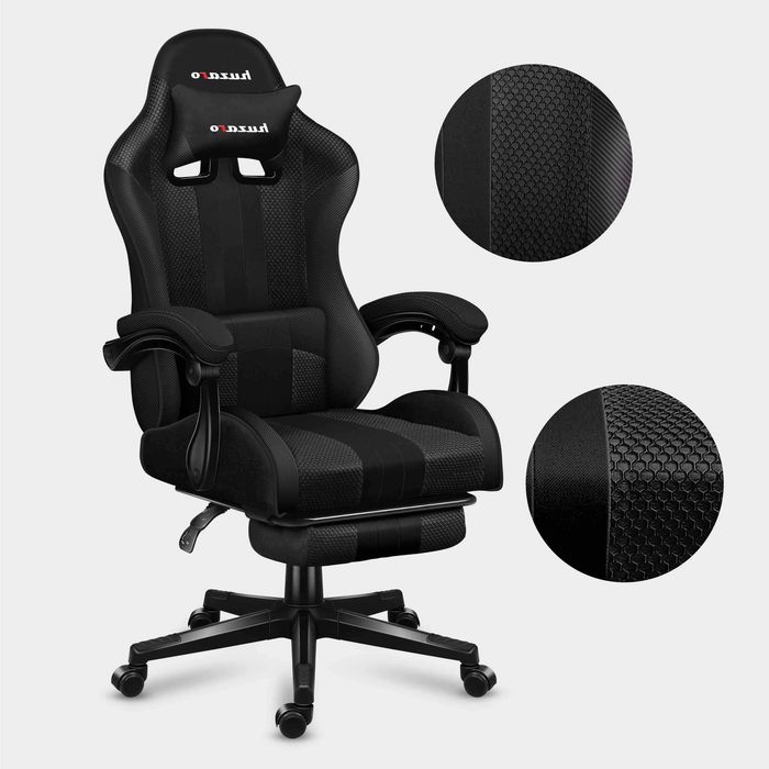 Scaun de gaming, HUZARO Force 4.7, Carbon Mesh, Suport Picioare, Functia Seat Rest, Negru