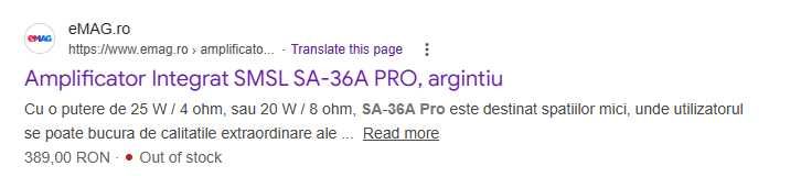 Amplificator Integrat SMSL SA-36A PRO, 2x25W class D , pret 390lei