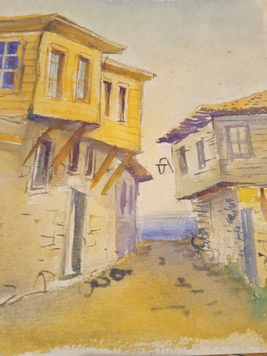 Красива картина с къщи Созопол акварел