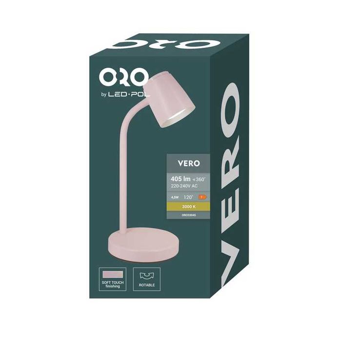 Lampă de Birou LED ORO VERO Roz, 4.5W, Braț Flexibil, Design Modern