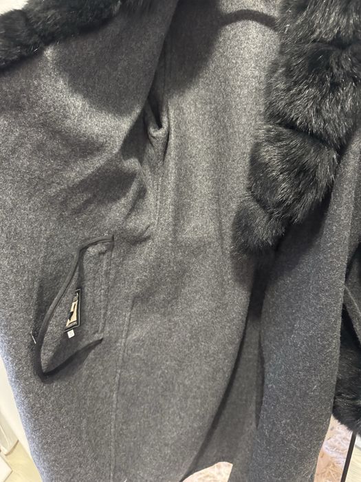 Palton din lana alpaca si blana naturala de vulpe marimea S nou