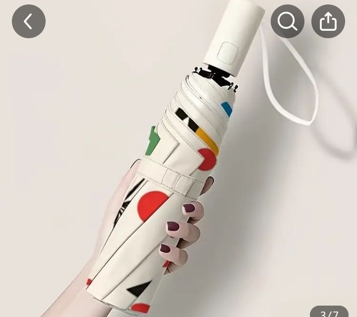 Цветeн  чадър с точки и черно коте -Модерен автоматичен и компактен ча