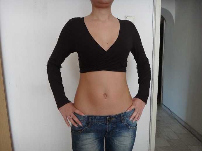 Къса кафява блузка (ръкави) Кроп топ - Crop top