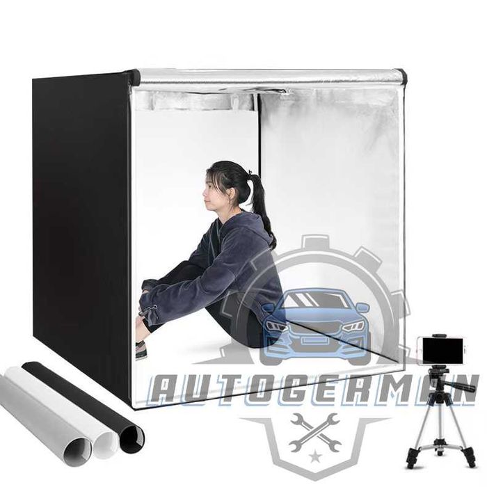 Професионална фото кутия 100см фотобокс комплект с осветление 3 фона