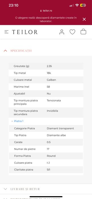 Inel de logodna TEILOR aur roz 18K diamante 0.5ct M48