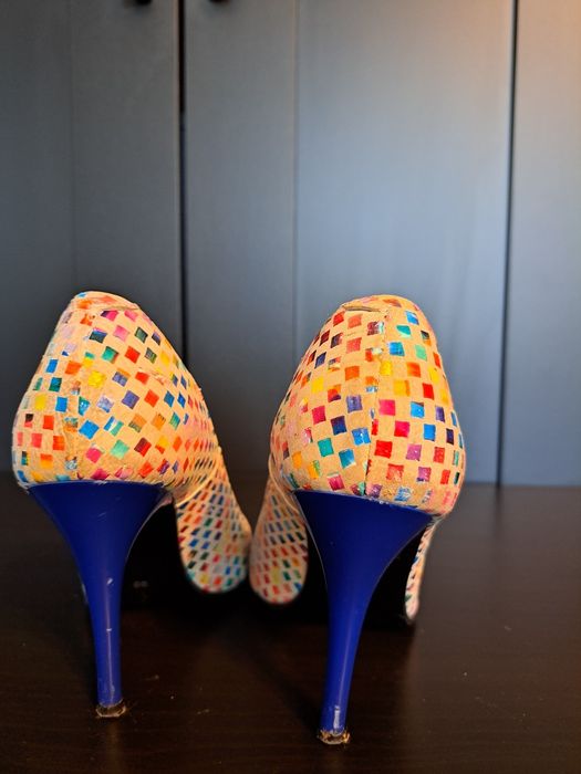 Pantofi stiletto colorați, din piele naturală