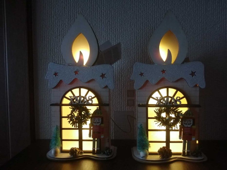 Коледна дървена LED декорация.Дървени дъски и пъзел Танграм -Монтесори