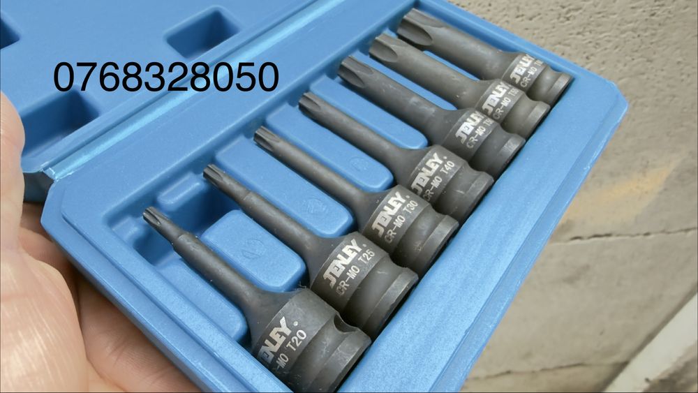 Set de 7 chei tubulare de impact Torx T20 - T60, cu acționare de 3/8