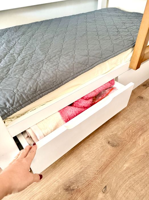 Двуетажно детско легло | Бяло | С чекмеджета | Масив | Отлично състоян