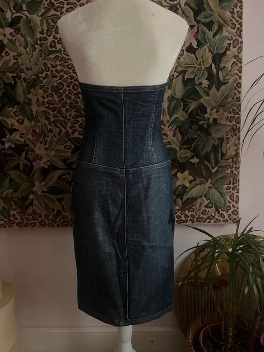 Rochie denim, blugi, mulata, cu umerii goi