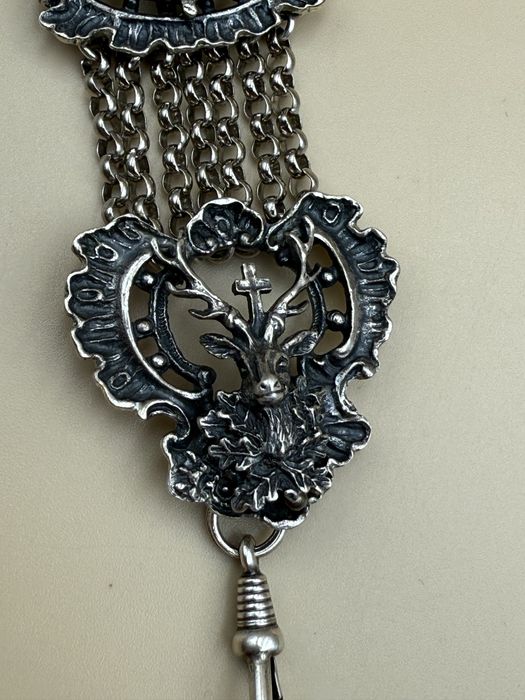 Lant ceas de buzunar din argint chatelaine