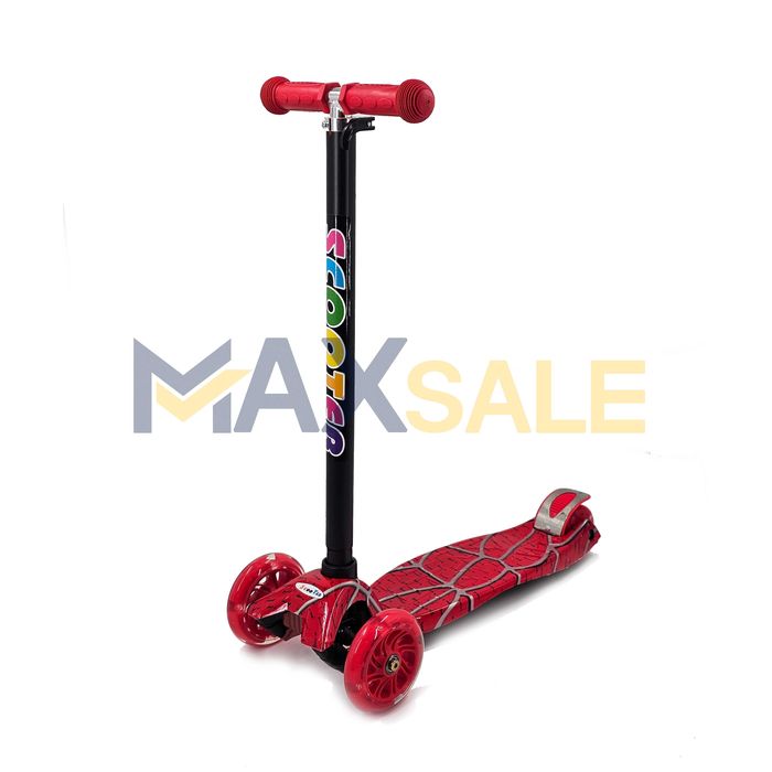 Детска тротинетка 3 светещи колела Спайдърмен червена триколка скутер