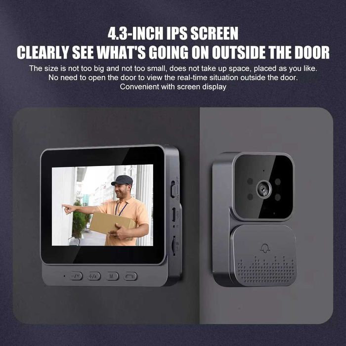 4.3" Безжичен, интелигентен видеозвънец с камера и 4.3" монитор