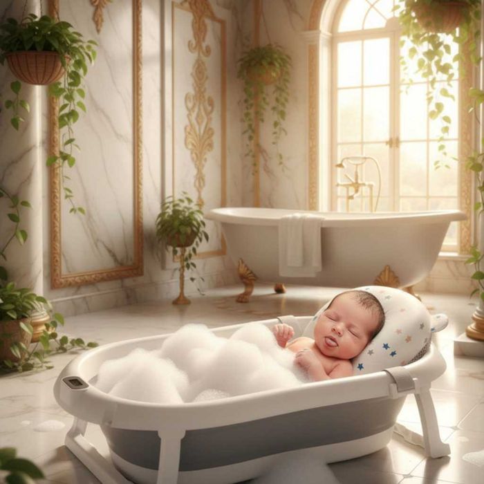 Вана за деца Ricokids RK-287, сгъваема,с термометър и вложка,бяло-сива