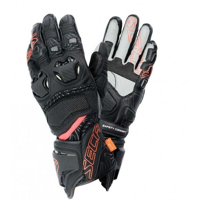 НОВИ Кожени мото ръкавици SECA UKEMI PRO FLUO RED
