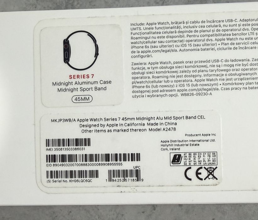Apple Watch Series 7 45mm GPS + Cellular – Midnight – Full Box