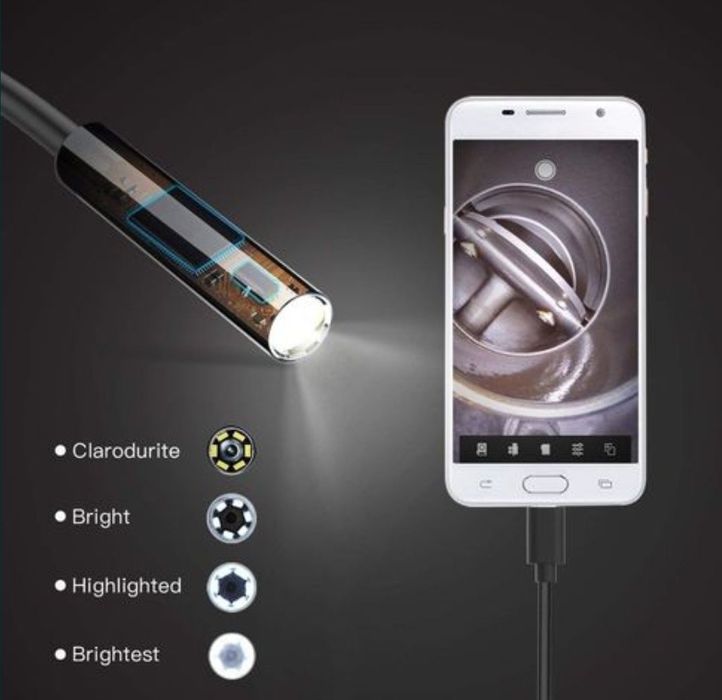 Camera Endoscopica Flexibila , Camera Inspectie HD cu leduri ajustabile 5.5mm și 2 m lungime