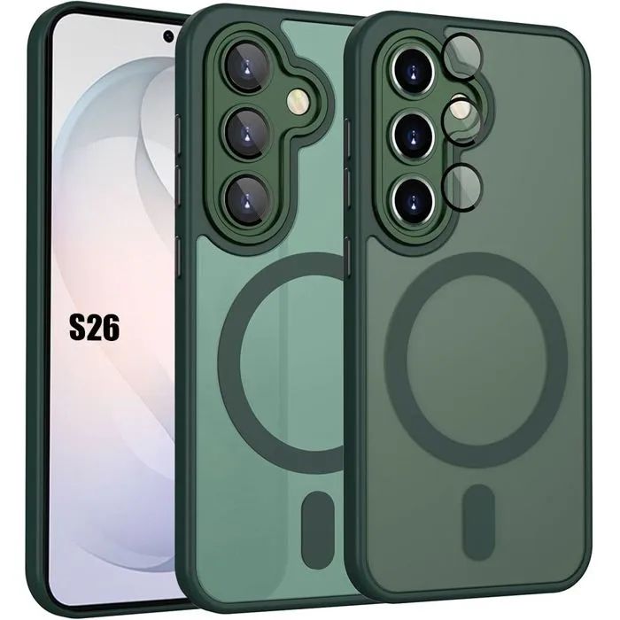 Матов magsafe кейс за samsung galaxy s26 - тъмно зелен - със защита на