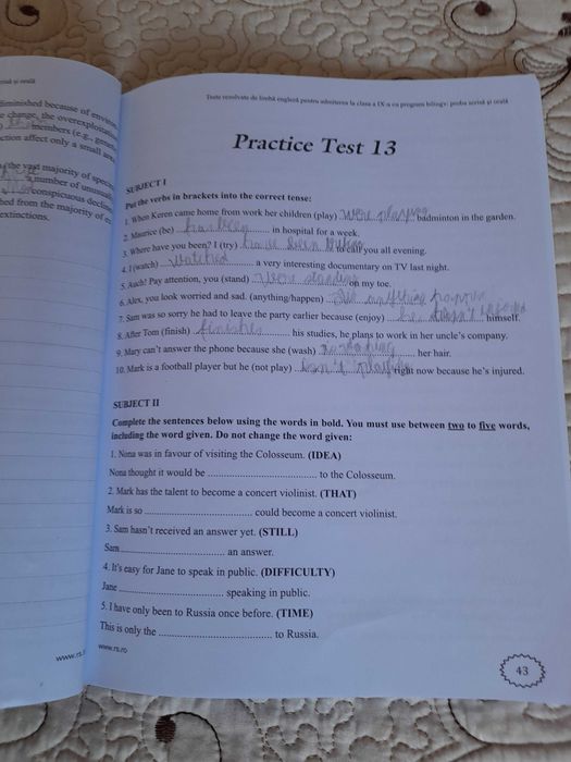 Teste rezolvate limba engleza clase cu profil bilingv