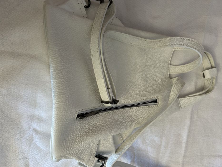 Rucsac alb piele si geanta miulticolora