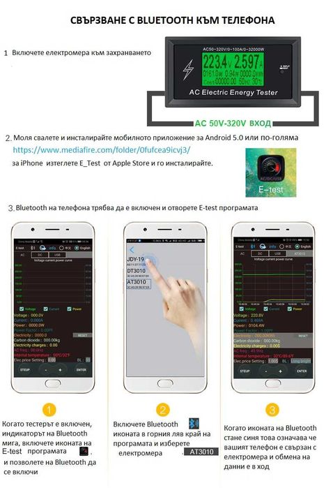 Контролен електромер изчисляване на електроенерия , връзка с телефон