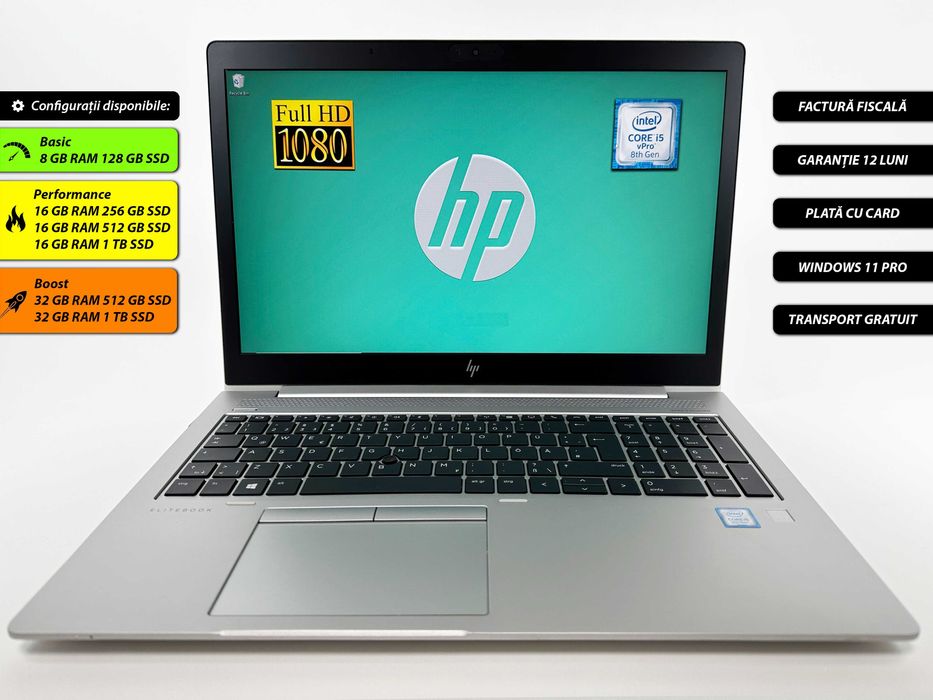Laptop HP Elitebook 850 G5 Intel i5 8265u 32 gb ram 256 gb ssd  Ecran 15.6 inch Full HD Design slim metalic Windows 11 Factura si Garantie 1 an